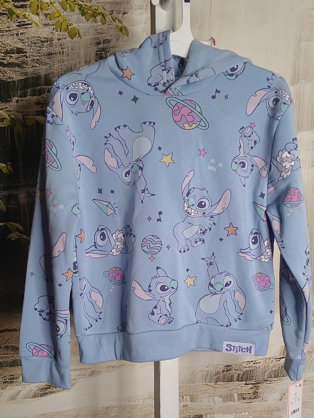 New! Disney Girls Large Light Blue Stitch Cozy Sweatshirt Hoodie